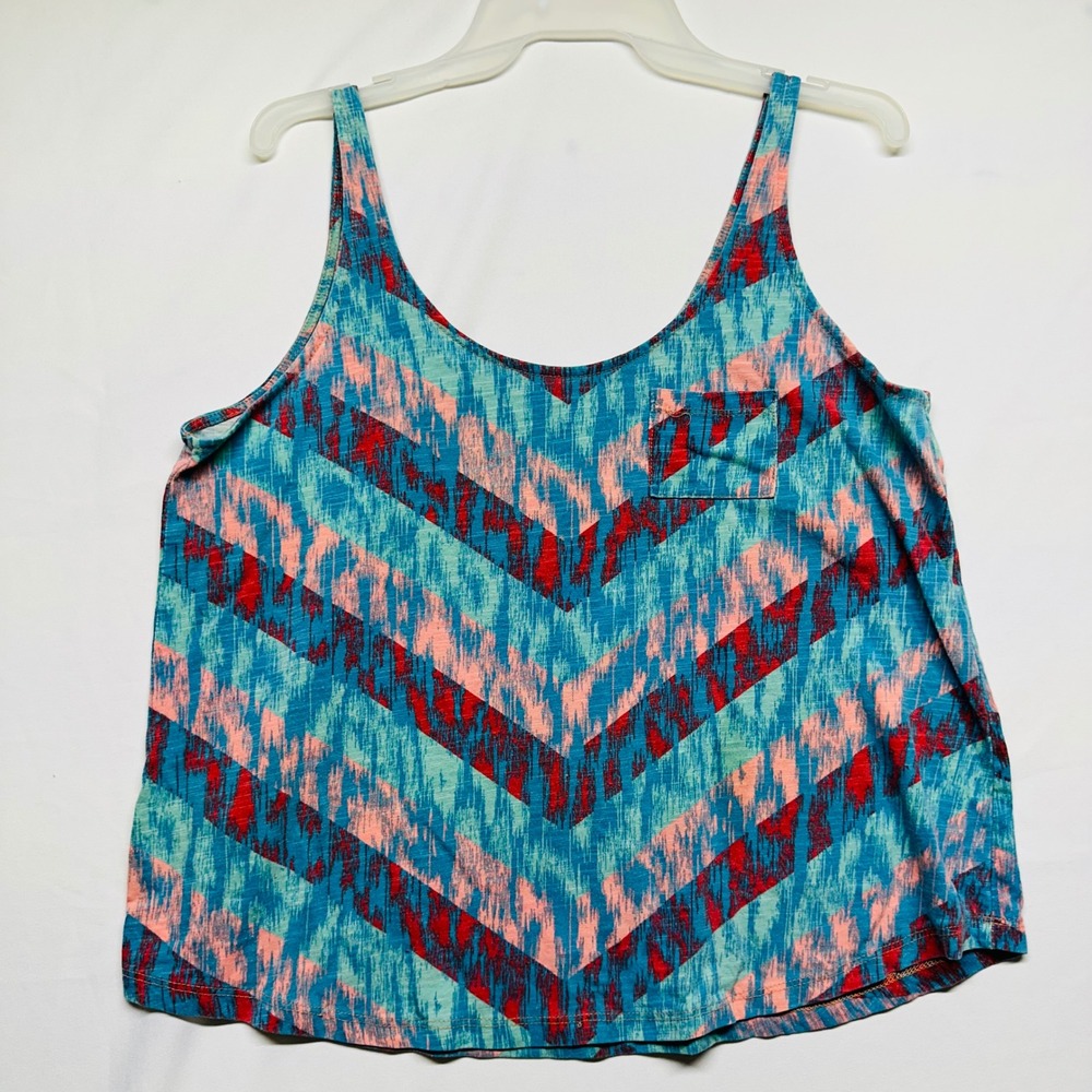 Empyre‎ Tank Top Chevron Print Sleeveless Teal Pink Cotton Poly Women's Medium